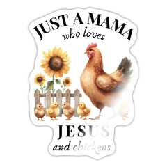 Mama Loves Jesus & Chickens Sticker - white glossy