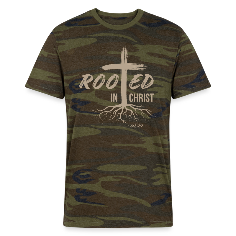 Rooted in Christ Eco Camo T-Shirt - green camo