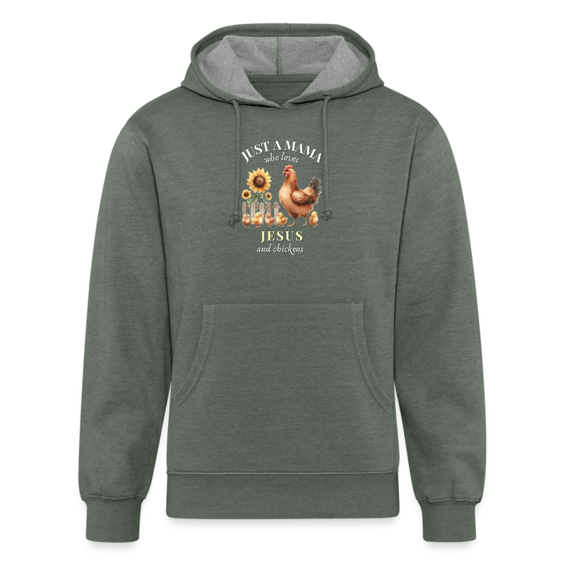 Mama Loves Jesus & Chickens Hoodie - heather military green