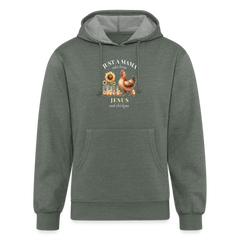 Mama Loves Jesus & Chickens Hoodie - heather military green